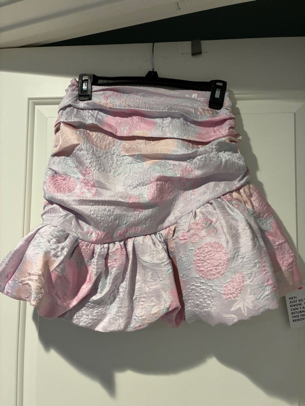 NWTPastel Pink Floral Textured Mini Skirt with Flounced Hem